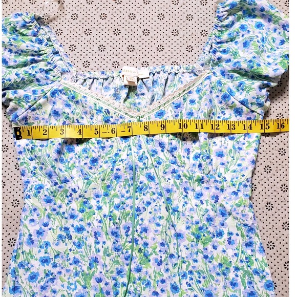 Monteau Blue Floral MidiDress Puff Sleeve Cottagecore SpringSummer Casual SizeXS - Picture 8 of 8